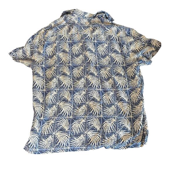 Nat Nast Blue White Silk Blend Hawaiian Shirt Size Large Button Up Palm Leaves - Picture 6 of 6